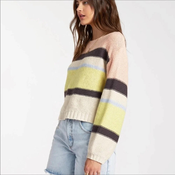 Billabong Seeing Stripes Chunky Knit Striped Sweater Top Slouchy Long Sleeve - Picture 3 of 5